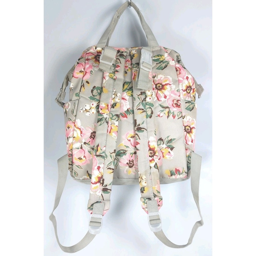 Baby Essentials Floral Backpack Diaper Bag Gray Pink Pockets Straps Changing Pad - Picture 2 of 9